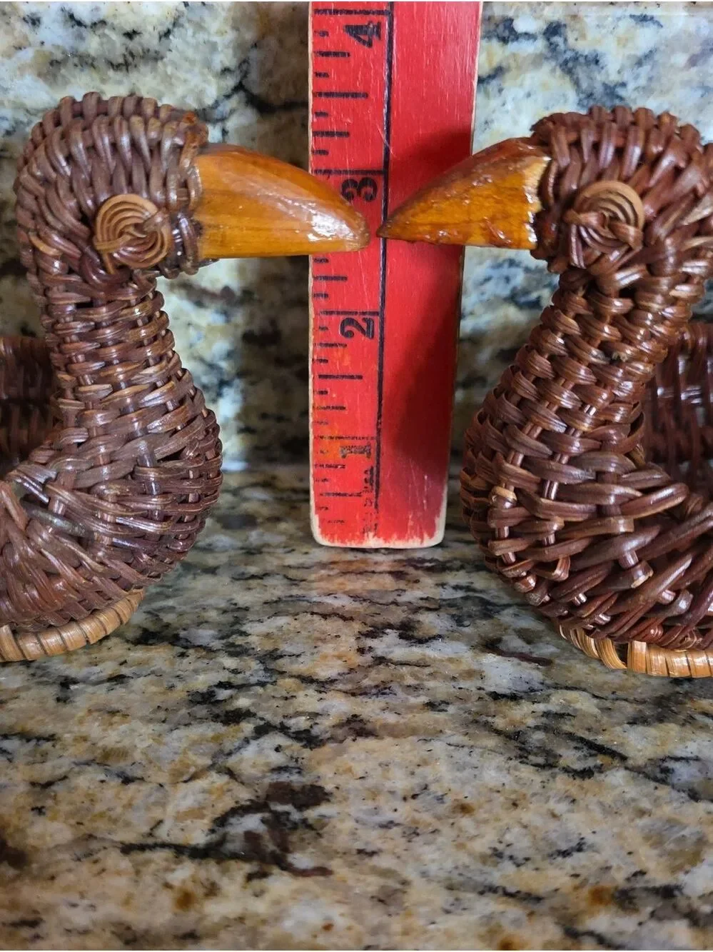 Vintage Mini Wicker/Rattan Duck Baskets (2), Carved Wooden Beaks